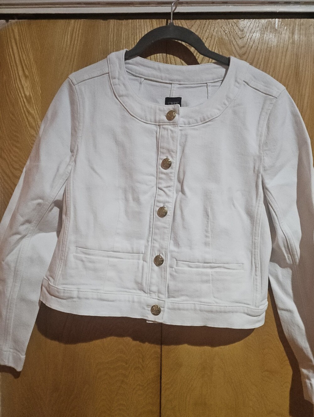J. Crew White Button-Front Jean Jacket with Gold Buttons